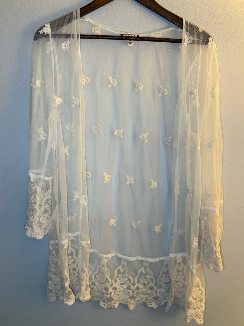 Eyeshadow Sheer Embroidered Lace Trim Tunic - White/Cream